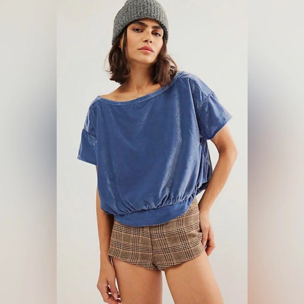 30. NWOT Free People Cloud 9 Velvet Top - Picture 2 of 5